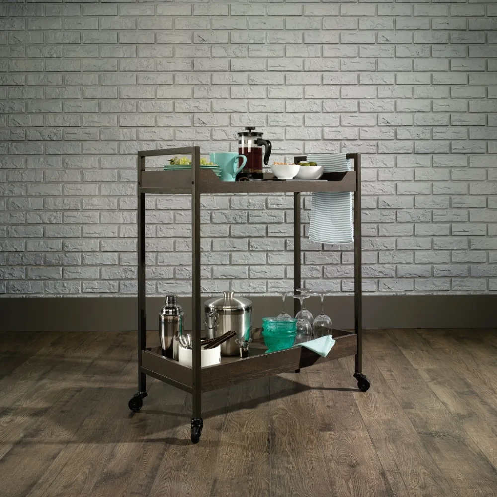 

Rolling 2-Tier Wood Cart with Durable Metal Framed Kitchen Bar