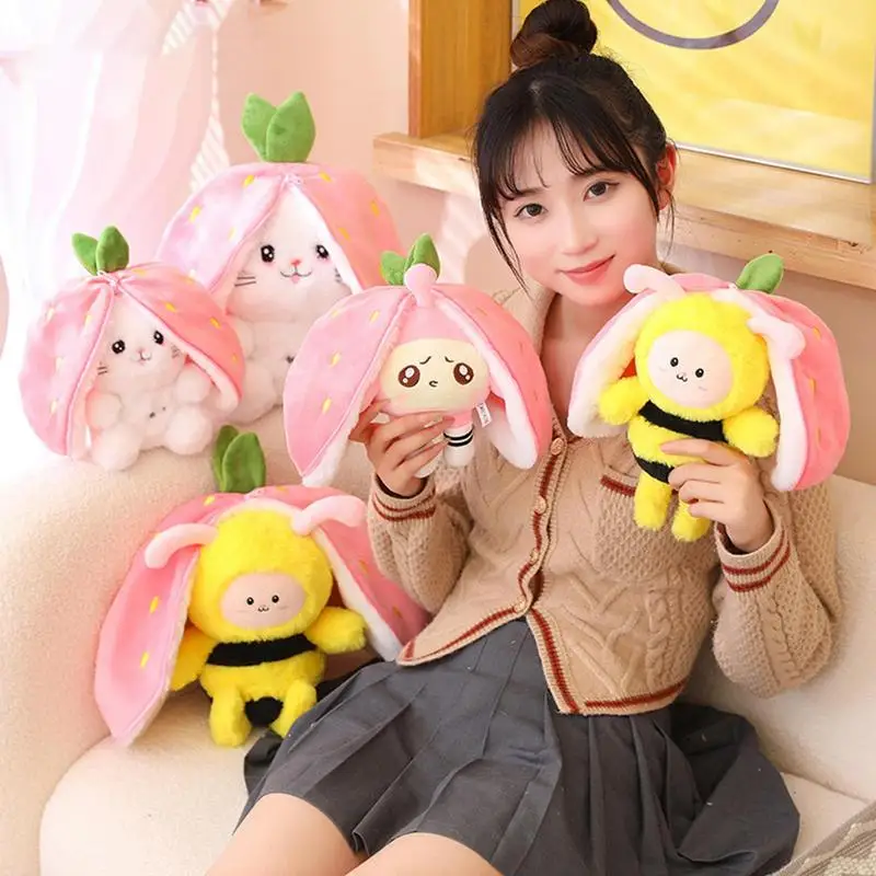 

20/30CM Kawaii Fruit Transfigured Bunny Plush Toy Cute Carrot Strawberry Turn Into Rabbit Plush Toy Kids Birthday Christmas Gift