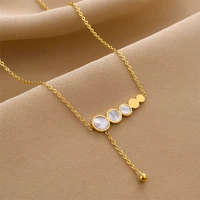 gold disc shell metal stainless steel pendant necklace womens all match chokers necklaces chain jewelry free shipping items