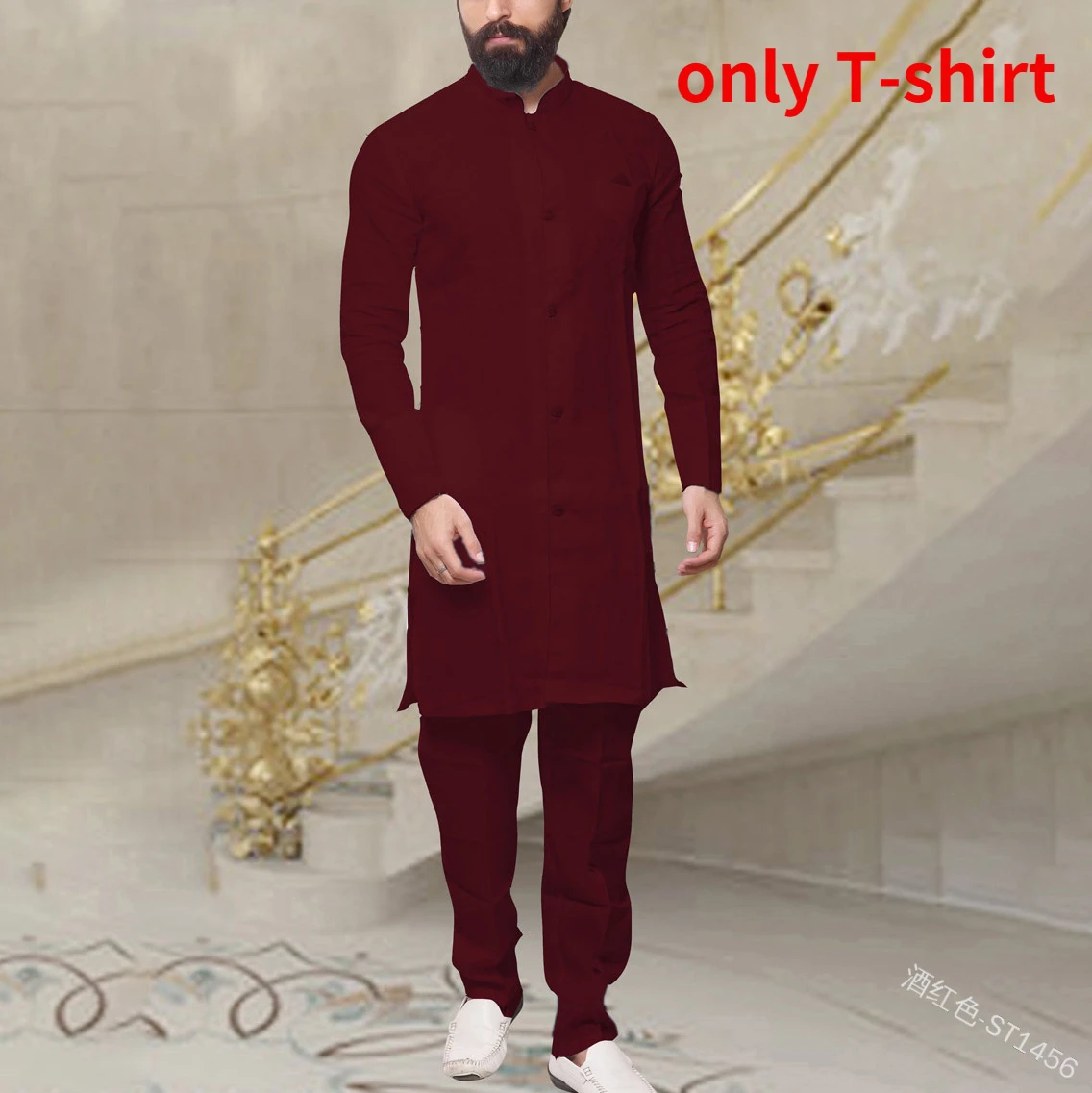 Men Fashion African Clothes Cotton T-shirt Dubai Muslim Long Sleeve Tee Tops Islamic  Arabic Casual Blouse Robe Gown