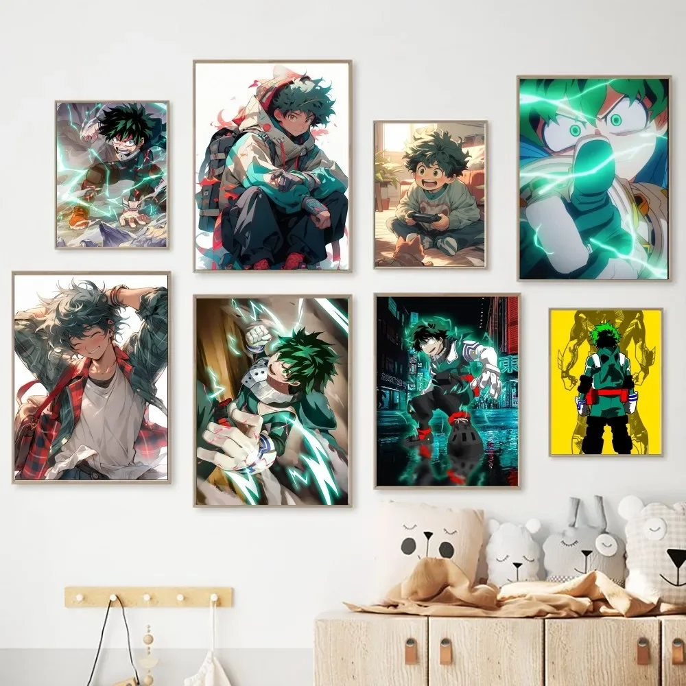 Bnha Deku Черный Цвет Винтажный Японский Аниме Настенный Художественный Постер Без