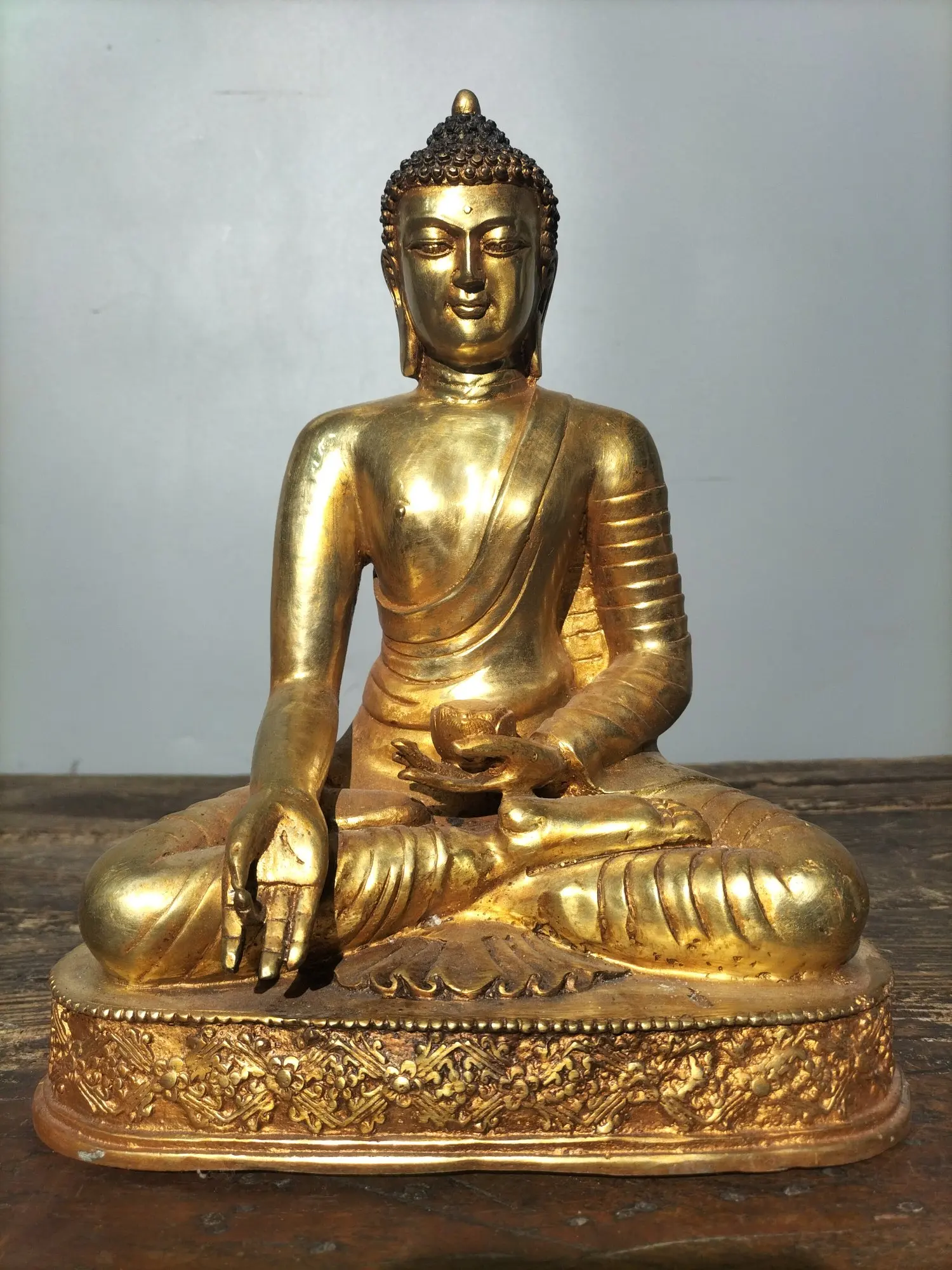 

Коллекция тибетских храмов 11 дюймов, старая бронзовая позолоченная Северная Будда Вэй, Шакьямуни, медицина, семейный дом Будды