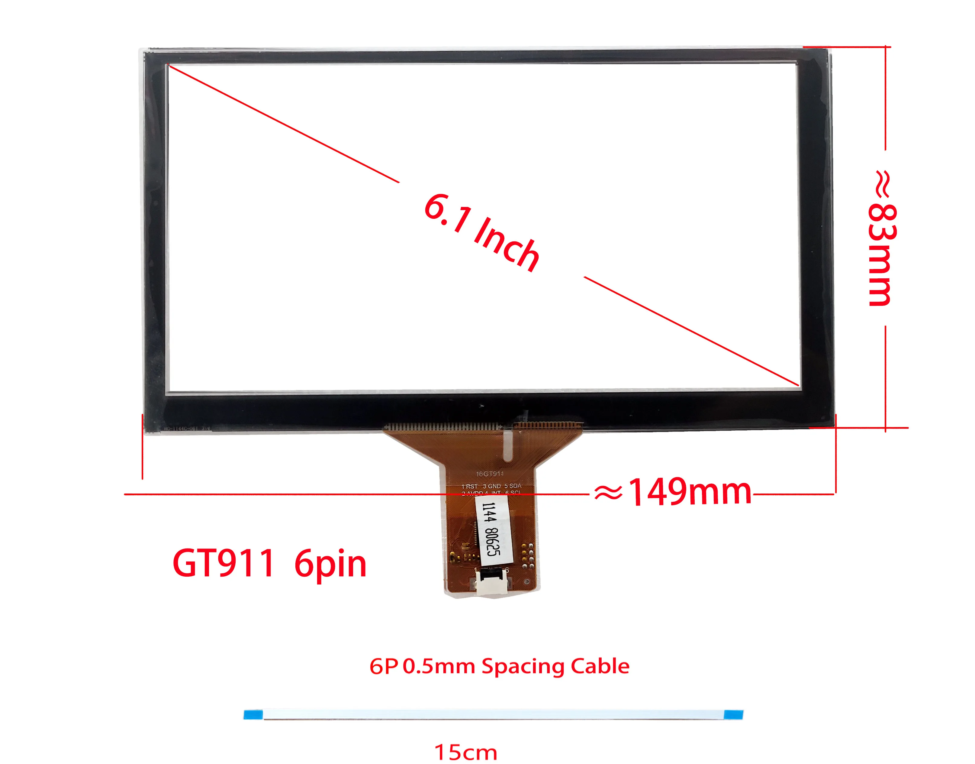 

6.1 inch Capacitive Touch Screen Sensor Digitizer Glass Paenl Hand Writer For Car Radio Carpc GT911 6pin 149mm*83mm 1144 80625