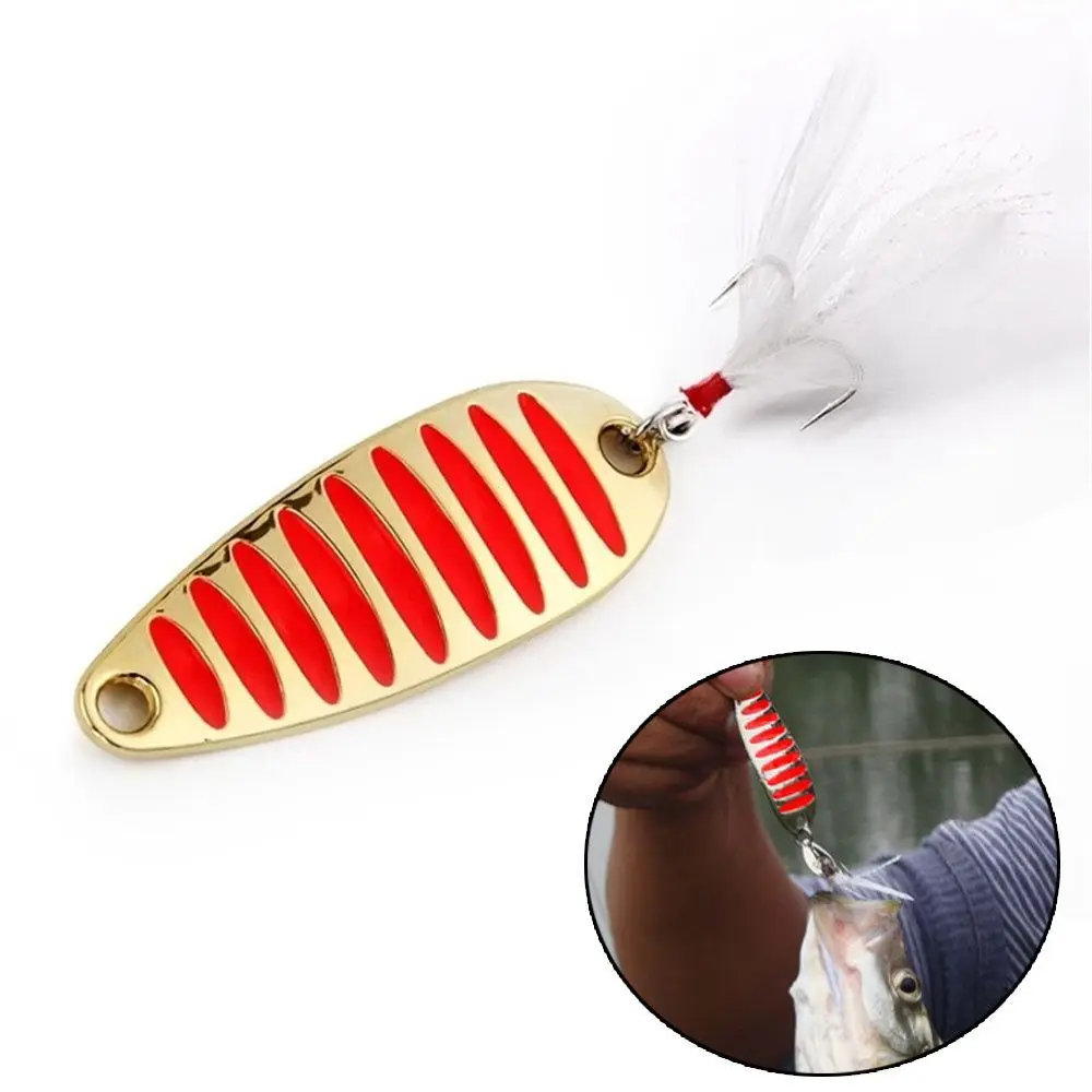 

1Pcs 5g 10g 15g 20g Fishing Tackle Sequins With Feather Treble Hook Lure Hard Baits Bait Fishing Lures Spoon
