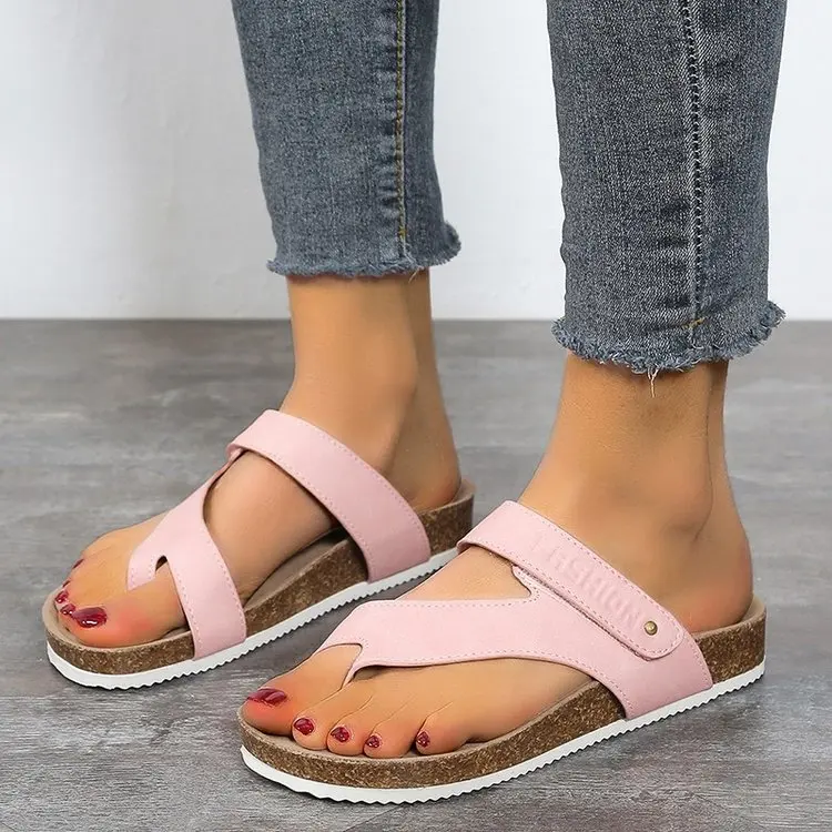 

2023 Summer Women's Thick Bottom Beach Slippers Solid Color Shallow Mouth Ladies Slippers Large Size 35-43 Middle Heel PU