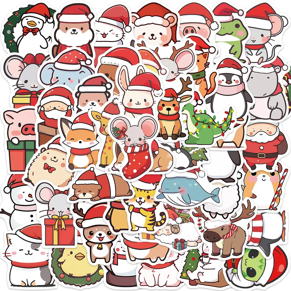 

50Pcs Cartoon Christmas Small Animals Stickers Ornament Stationery DIY Skateboard Fridge Guitar Graffiti Waterproof