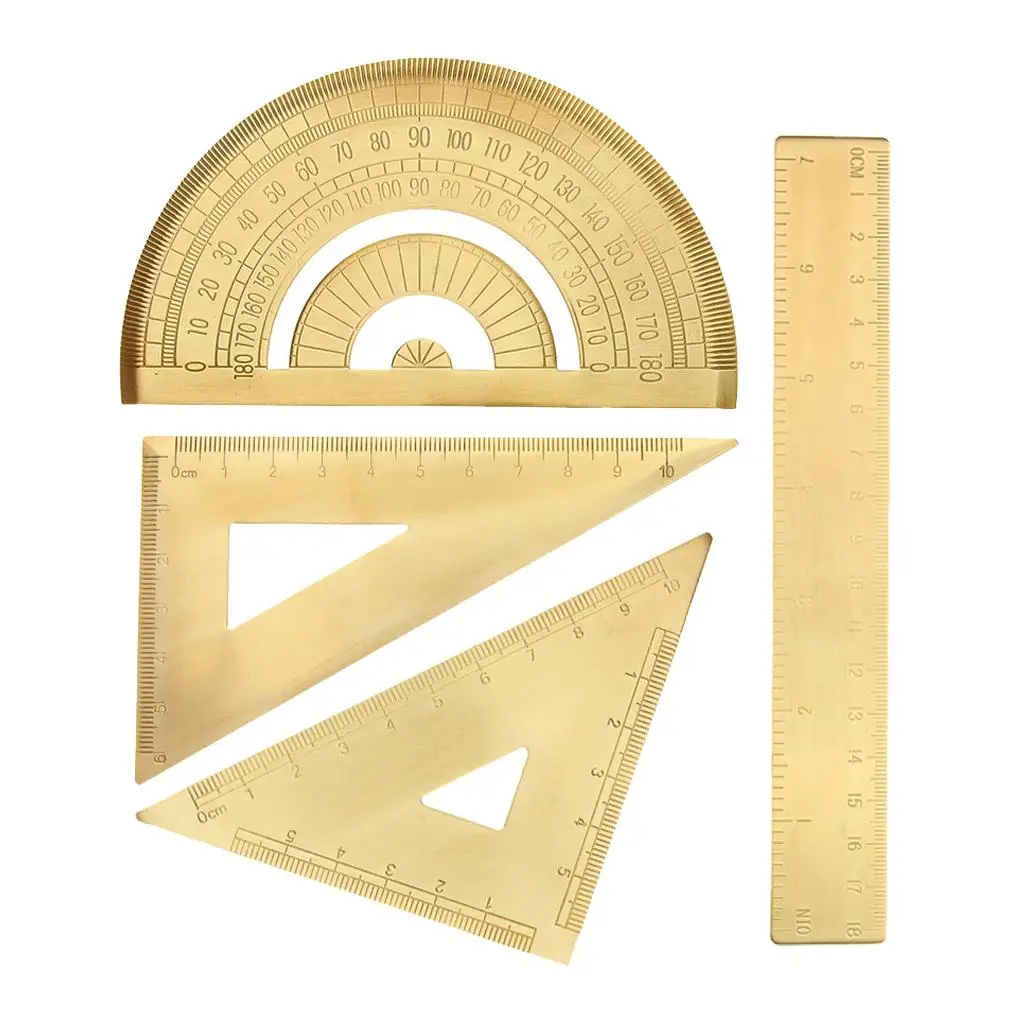 

4pcs Protractor Triangle Set Solid Brass Tools Measuring Design