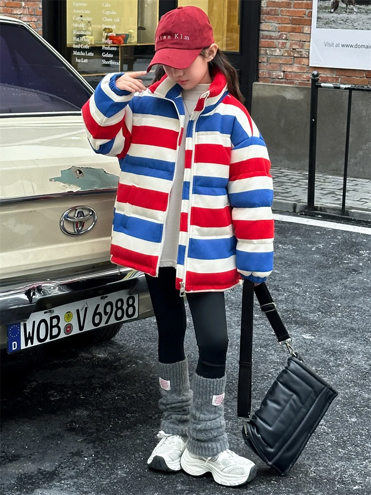 Хлопковая стеганая куртка для девочек Fried Street новинка зимы 2024 детское утолщенное