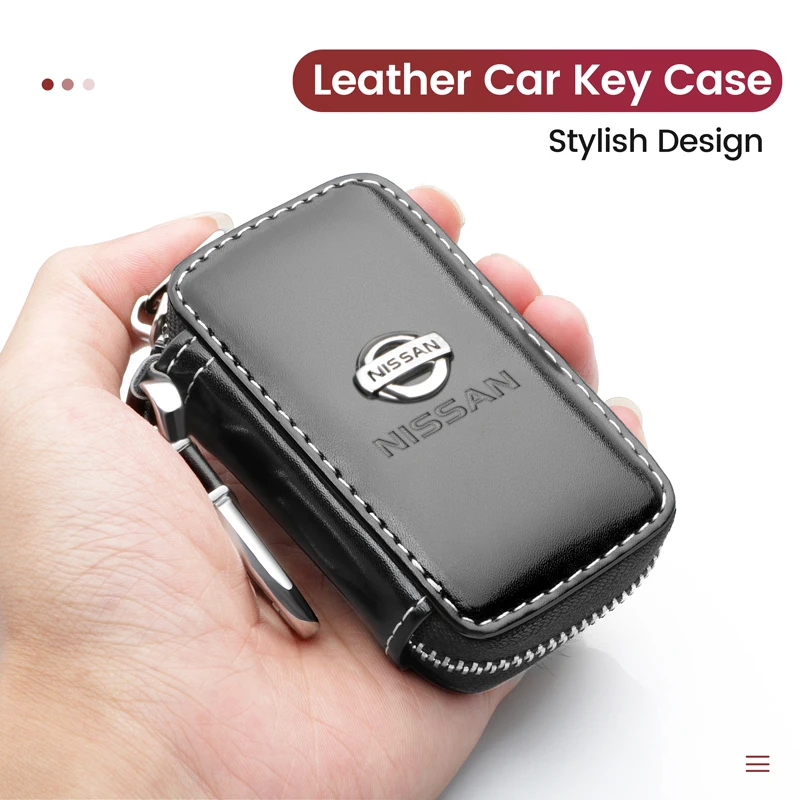 

Business Leather Car Key Case Zipper Keychain Wallets General Keyring Bag Accessories For Nissan Qashqai J11 Patrol Juke Navara