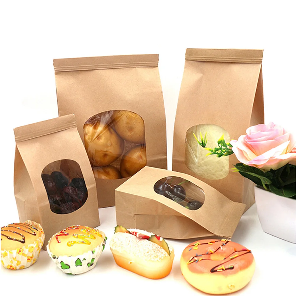 

Bakery Snack Bread With Clear Window Kitchen Accessories Tea Kraft Paper Bag Food Saver Packaging Bag Storage Bag