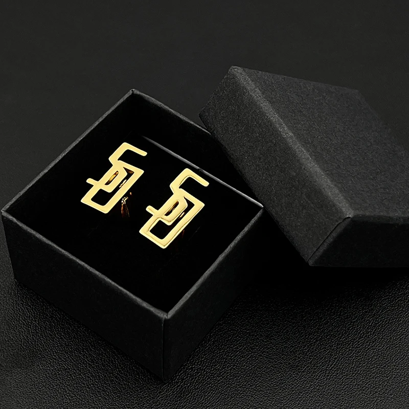 

Boxed Custom Luxury Men Initial Letter Cufflinks Thin Shirt Clips Folder Stainless Steel Wedding Groom Gift Jewelry Dropshipping