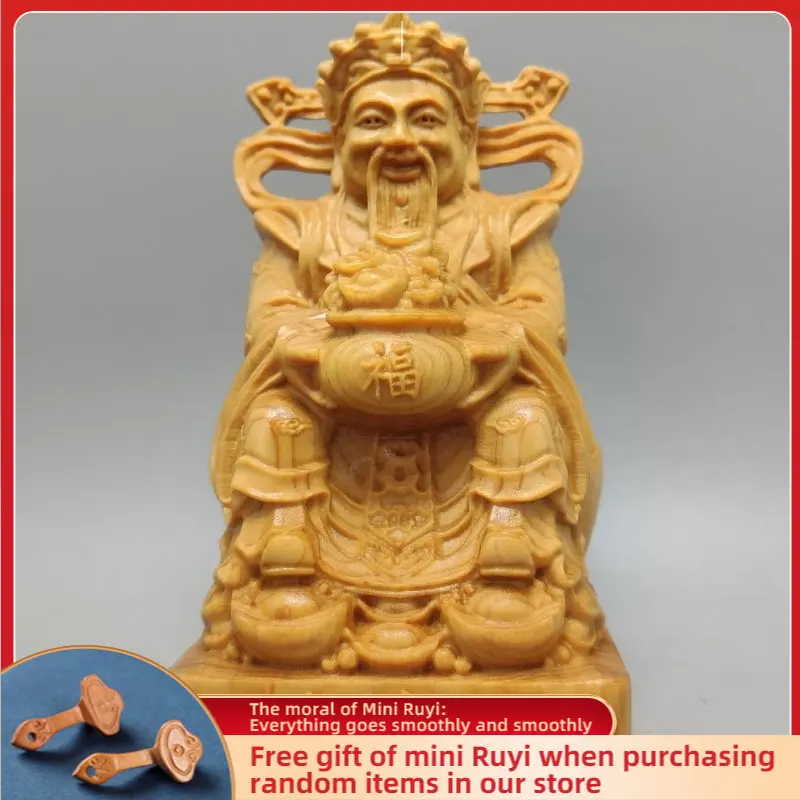 

Cliff Cypress Wood Carving God of Wealth To Offering Ornaments Car Decoration Solid Wood Carving Creative Crafts Buddha Statue