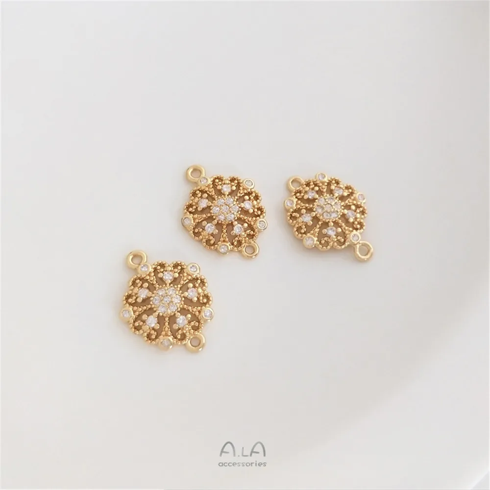 

14K Gold Filled Plated Micro-inlaid zircon lace four-leaf clover double hanging accessories DIY lucky grass bracelet accessories