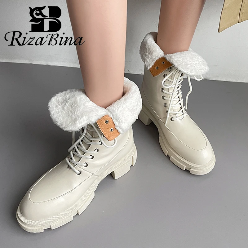 

RIZABINA Size 35-42 Women Snow Boots Real Leather Winter Warm Shoes Woman Fashion Ankle Boot Casual Plush Lady Home Footwear
