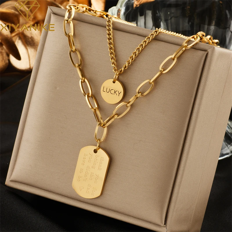 

XIYANIKE 316L Stainless Steel Women Necklace Double Layer Gold Color Necklace Woman High Quality Girls Jewelry for Holiday Gifts