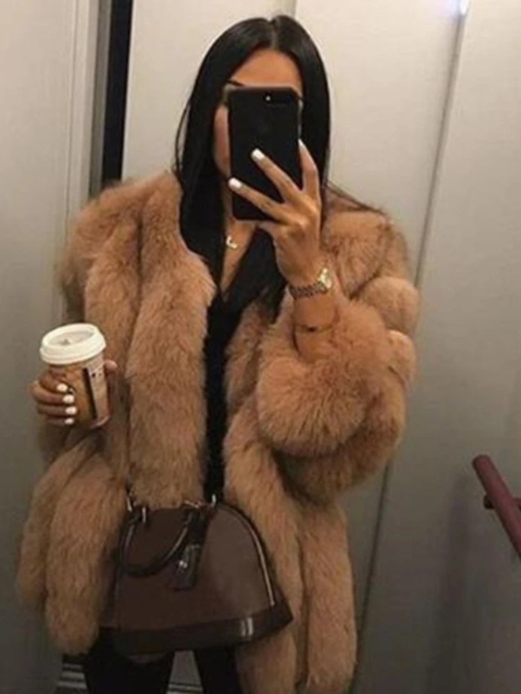 ICCLEK Imitation fur coat women's new autumn and winter fox fur medium long artificial fur coat