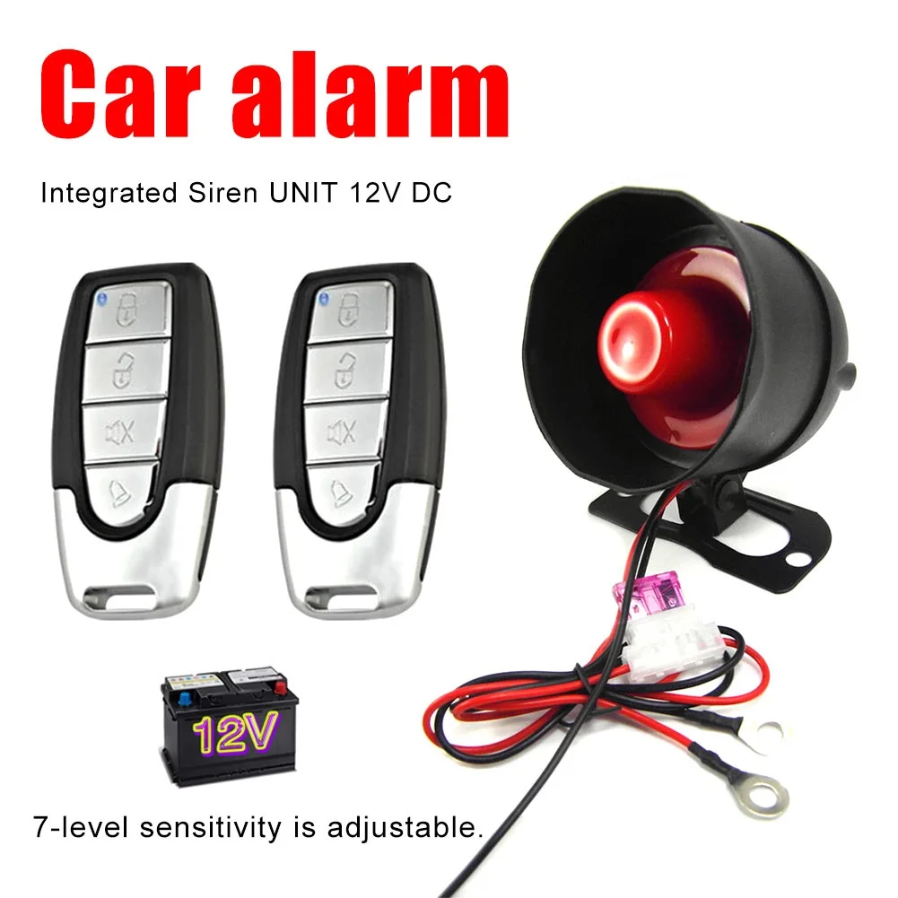 

12V Car Security System Horn Siren Alarm with 2 Remote Controls Anti-Theft One-Way Automotive Alarm System Burglar Protection