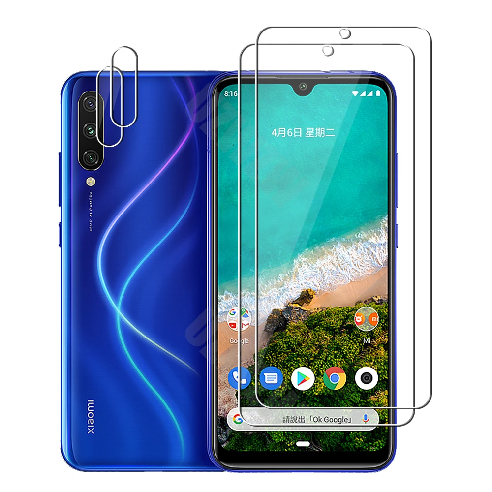 

(2+2) For Xiaomi Mi A3 (2pcs) Camera Lens Film & (2pcs) Tempered Glass Screen Protector Protective Guard HD Clear