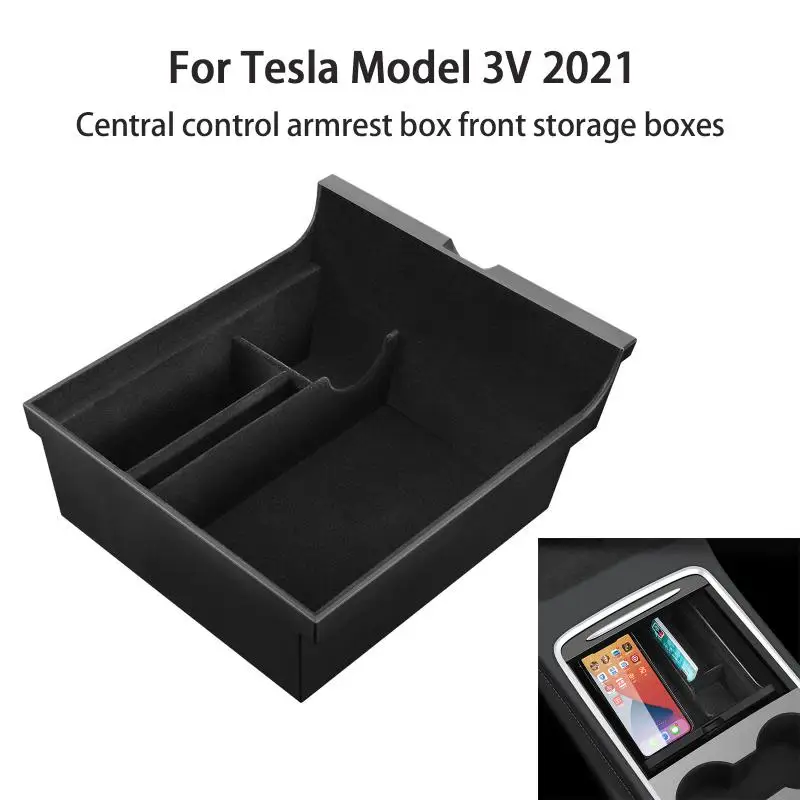 

Car Central Armrest Storage Box For Tesla Model 3 / Y 2021 2022 Accessories Center Console Flocking/ABS Organizer Containersr