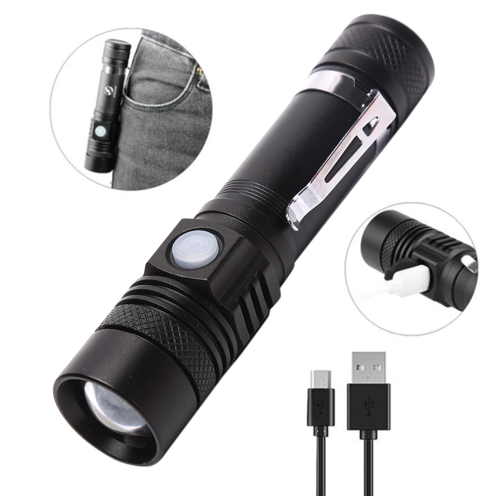

Powerful LED Flashlight USB Rechargeable Waterproof Portable Torch Outdoor