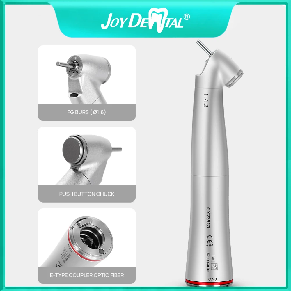

Dental 45 Degree Electric Contra Angle Fiber Optic 1:4.2 Increasing Handpiece 45° Head Push Button 4 Way Spray Inner Channel