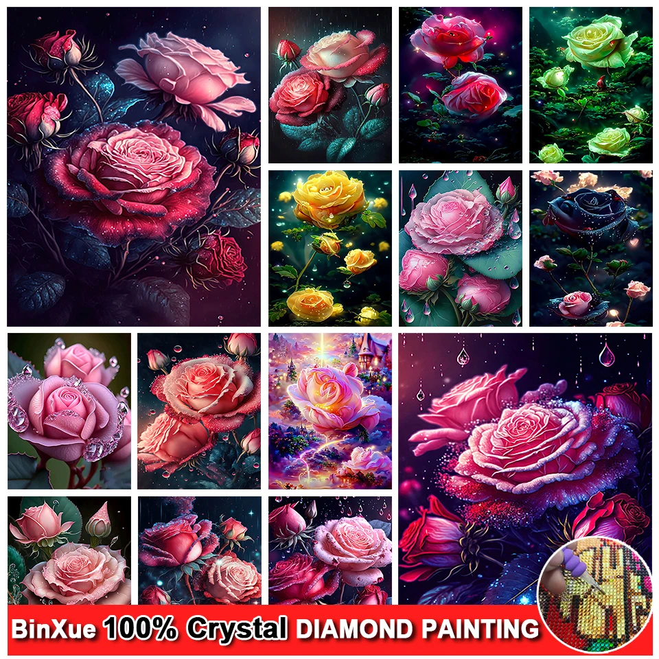 

Color Scenery Full 100% Square/Round Rose Flower Crystal Diamond Painting Peony Rhinestone Cross Stitch Mosaic Home Decor Art