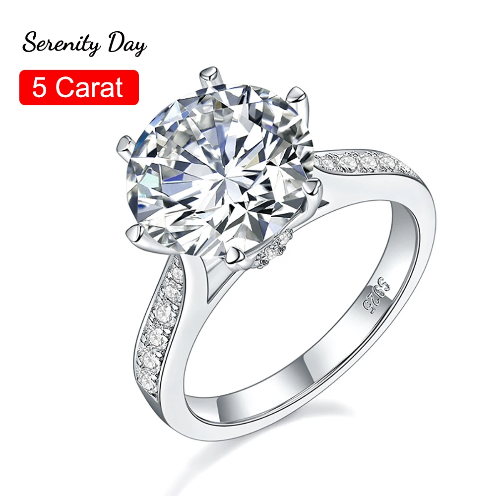

Serenity Day S925 Silver Plated 18K Gold Jewelry D Color VVS Rotating Crown 5ct Moissanite Ring For Rich Women Wedding Gift