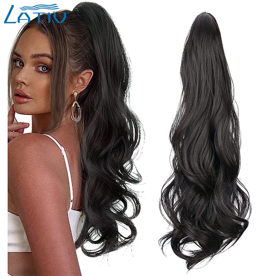 

Lativ 20 Inch Claw Clip On Ponytail In Hair Extension Synthetic Long Wavy Ponytail Hairpiece For Women Daily Looking Hair
