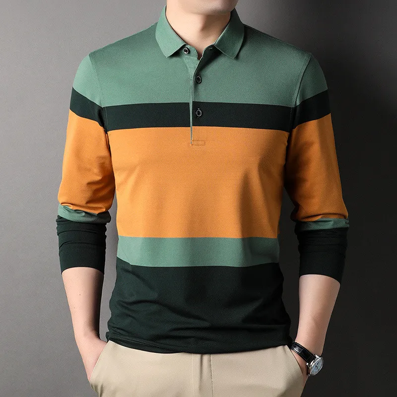 

2023 New Polo Shirt for Men Long Sleeve Striped Autumn Multi-color Fashion Clothing Casual Male Korean Style Polo T Shirt