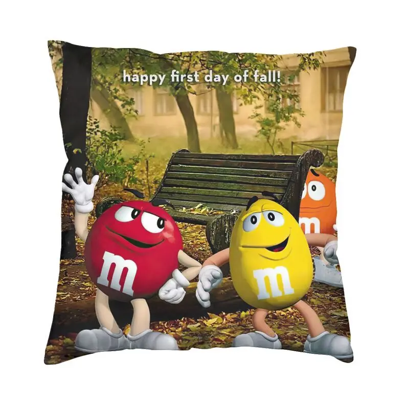 

Happy Fall Day M&M's Chocolate Cushion Covers Cartoon Candy Velvet Luxury Pillows Case Home Decoration
