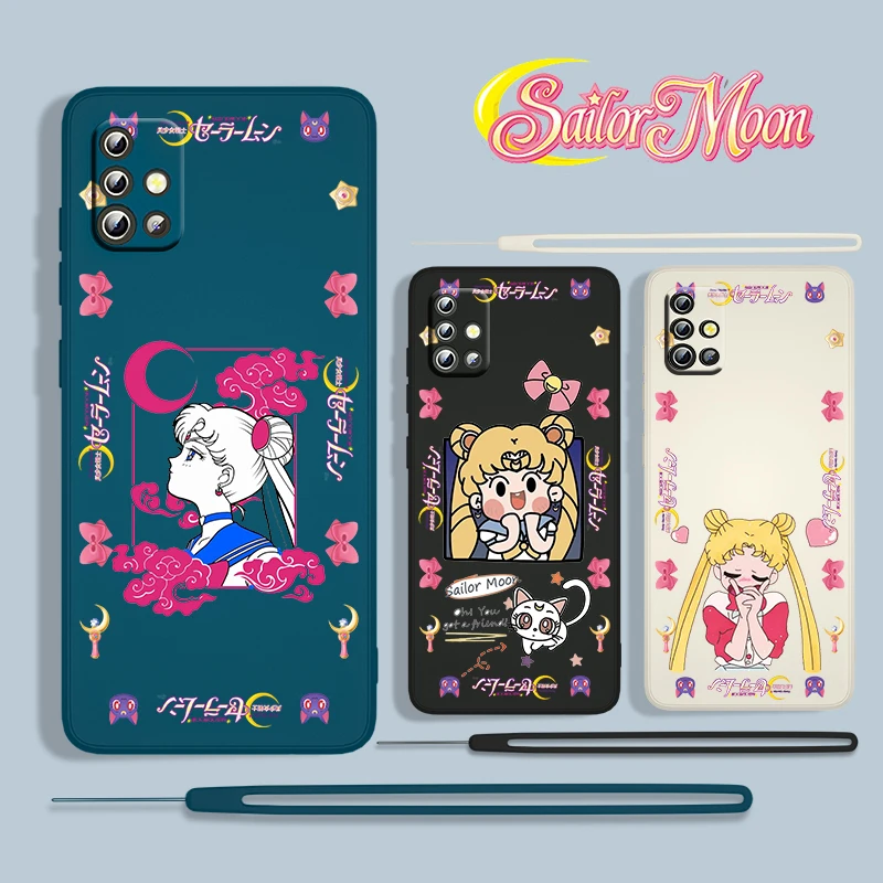 

Cute Anime Sailor Moon For Samsung Galaxy A73 A53 A33 A52 A32 A22 A71 A51 A21S A03S A30S A50 Liquid Rope Phone Case Cover Fundas