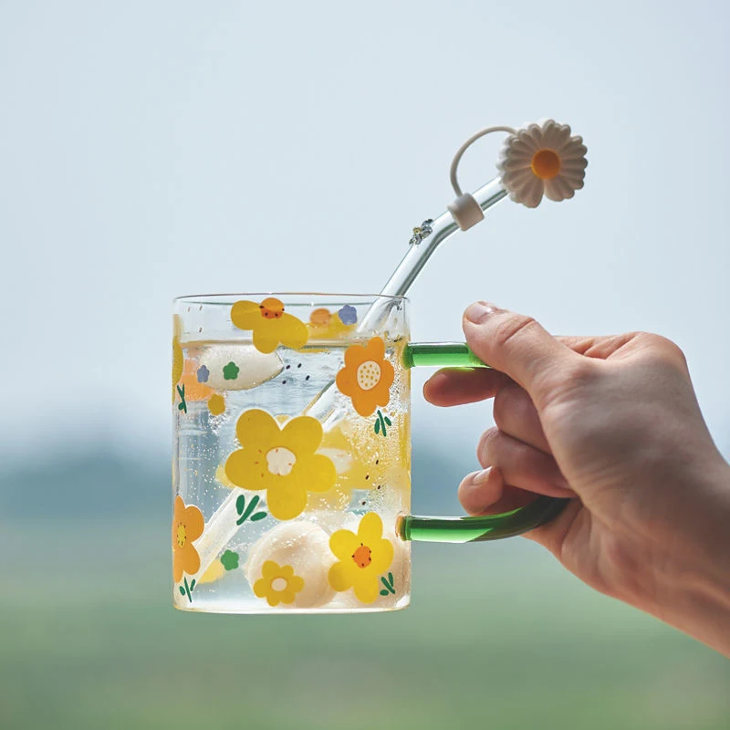 

Colorful Handle Flower Coffee Cup Heat Resistance Glass Mug Creative Tea Milk Office Cups Drinkware Birthday Gift Water Mugs