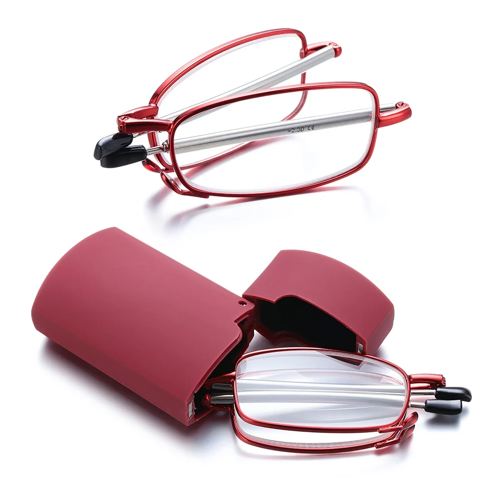

Folding Reading Glasses for Men Women Alloy Frame Telescopic Legs Rotation Presbyopia Eyeglasses With Glasses Case + 1.0~+ 4.0
