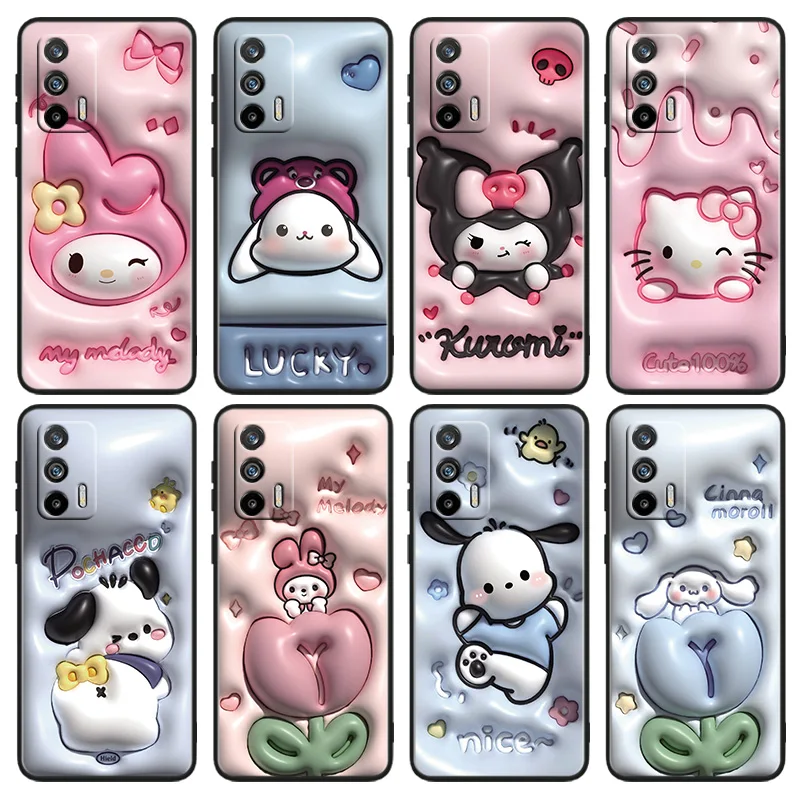 

3D Visual Effect Hello Kitty Phone Case For OPPO Realme Q5i Q5 Q3S 10 9i 8i 7i 6 5 Narzo 50i 50A 50 30 Pro Plus Black Cover