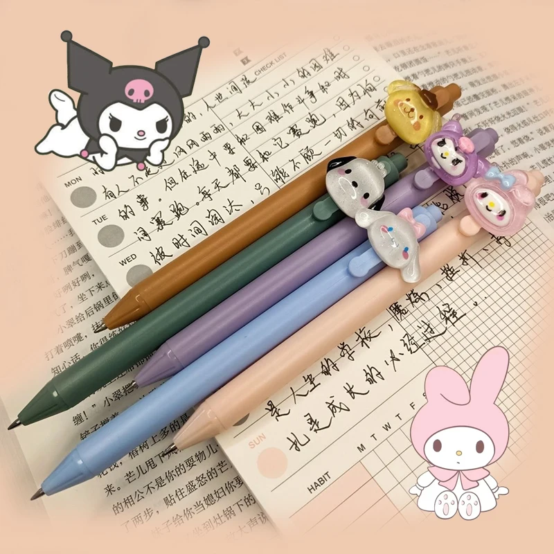 

5 шт. Sanrio кавайная гелевая ручка с мелодией «Моя Мелодия», Студенческая мультяшная ручка для подписи 0,5 мм, черная ручка для письма, офисные и школьные принадлежности