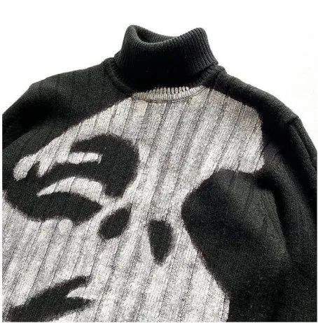 Женский свитер с высоким воротником теплый пуловер длинным рукавом и портретом в