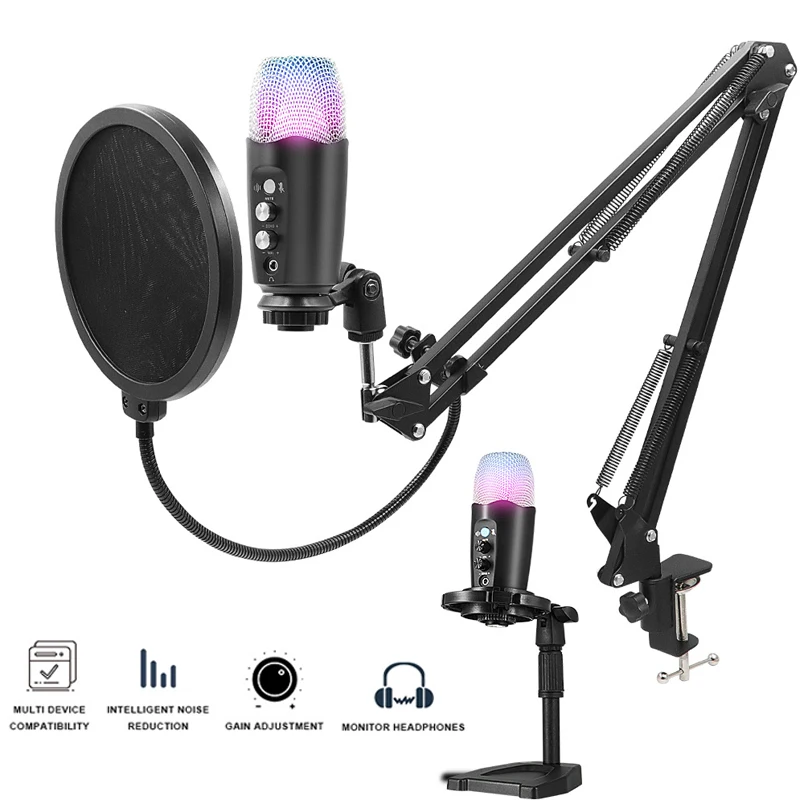 

Конденсаторный USB-микрофон RGB для компьютера, телефона, ноутбука, онлайн-класса