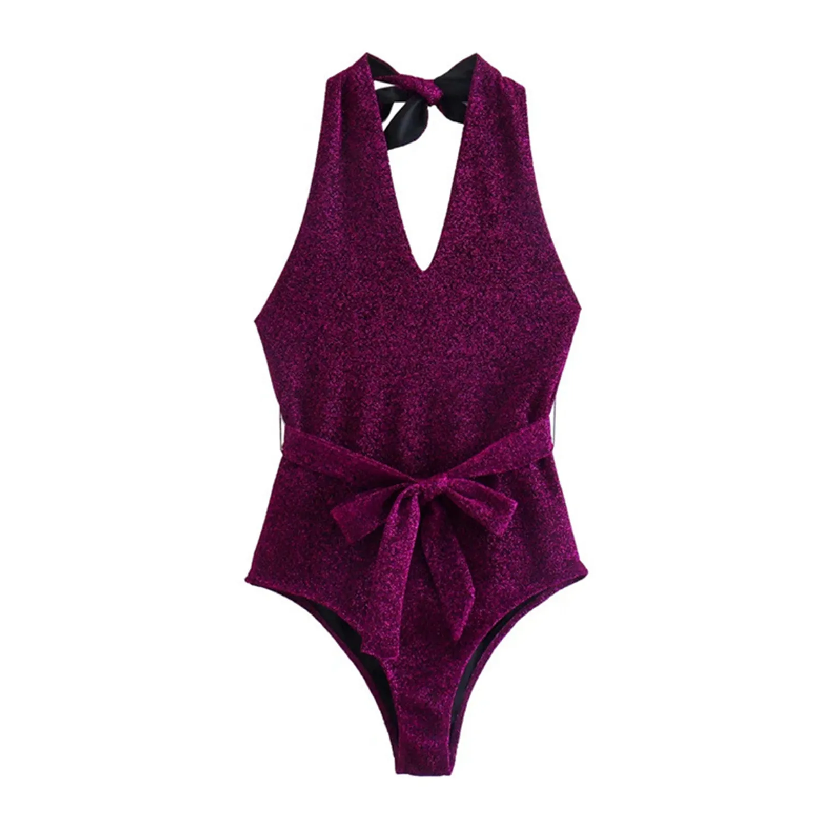 

Цельный купальник-бикини, женский новый яркий Шелковый купальник, сексуальный комплект бикини с глубоким V-образным вырезом и открытой спиной, купальник, 1 шт.