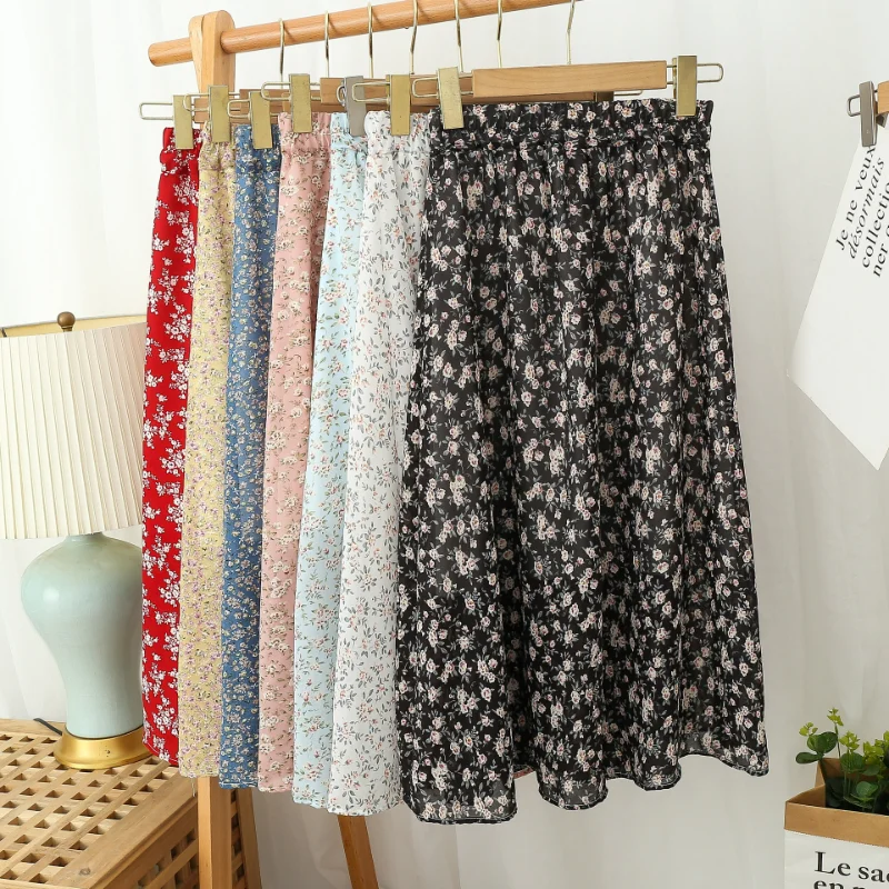 Woman Skirt 2023 Summer New Korean Ins Fashion Temperament Gentle Vintage Floral Slim Versatile High Waist Female Skirt