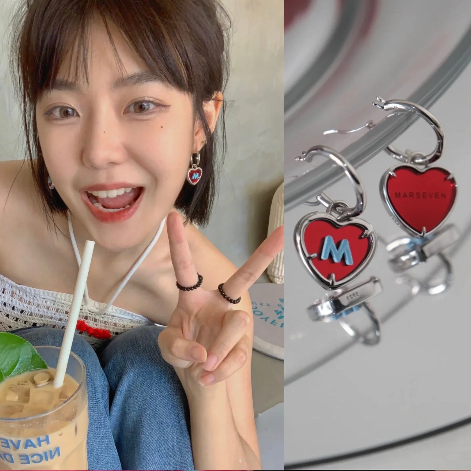 Продажа Серьги-гвоздики Heartbreak Red Love Letter M с номером 777 жемчужное ожерелье милые