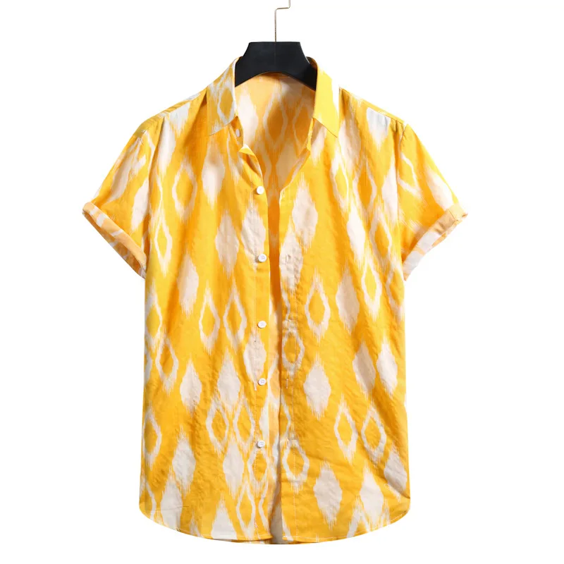 

Men's Summer Beach Printing Color Contrast Casual Breathable Short Sleeve Shirt