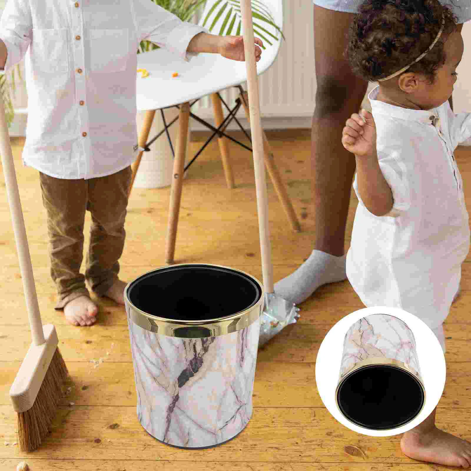 

Can Trash Garbage Bincontainer Marble Wastebasket Bathroom Kitchen Wastebasket Dustbin Office Paper Small Round Faux Bucket Car