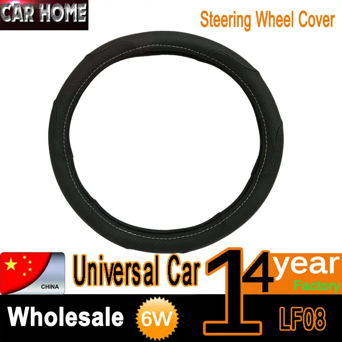 

Factory Wholesale 38CM Black With Small Holes Universal High Quality Fashion PU Leather Car Auto Steering Wheel Cover