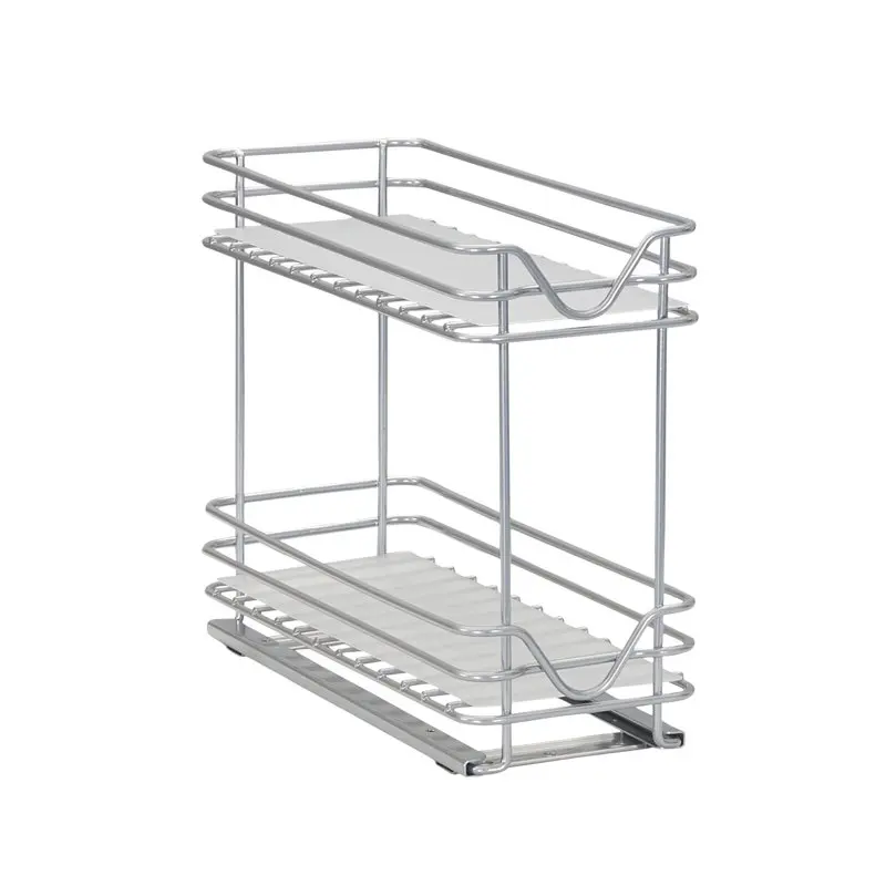 

2-Tier Brushed Nickel Spice Rack Organizer, 4 Inches Wide Drawer Multipurpose Rack