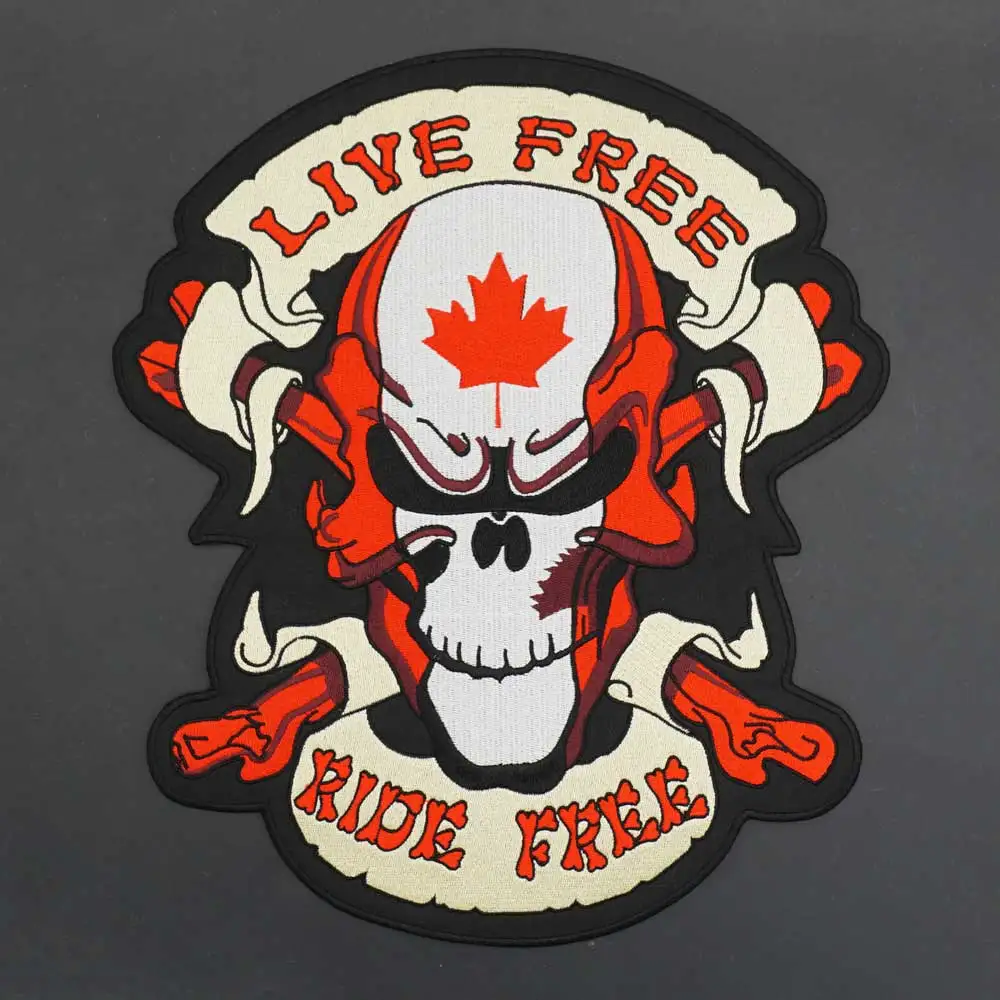 

LIVE FREE OR DIE Embroidered Patches Iron on Backing Sewing Label Punk Biker Large Badge Clothes Apparel Accessories