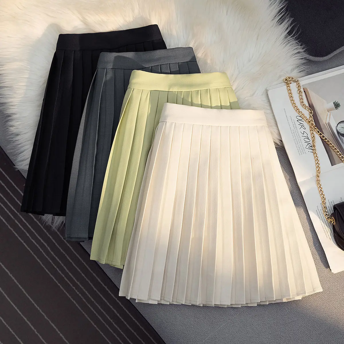 

Pleated Women High Waist Harajuku A Line Fashion Vintage Y2k Street Casual England Style Zipper Fresh Girl Female Elegant Skirts