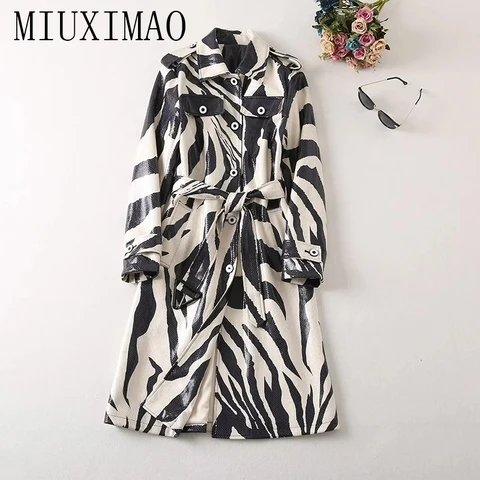 Женское однобортное пальто MIUXIMAO, осенне-зимнее элегантное пальто с длинным рукавом и поясом в виде зебры, 2022