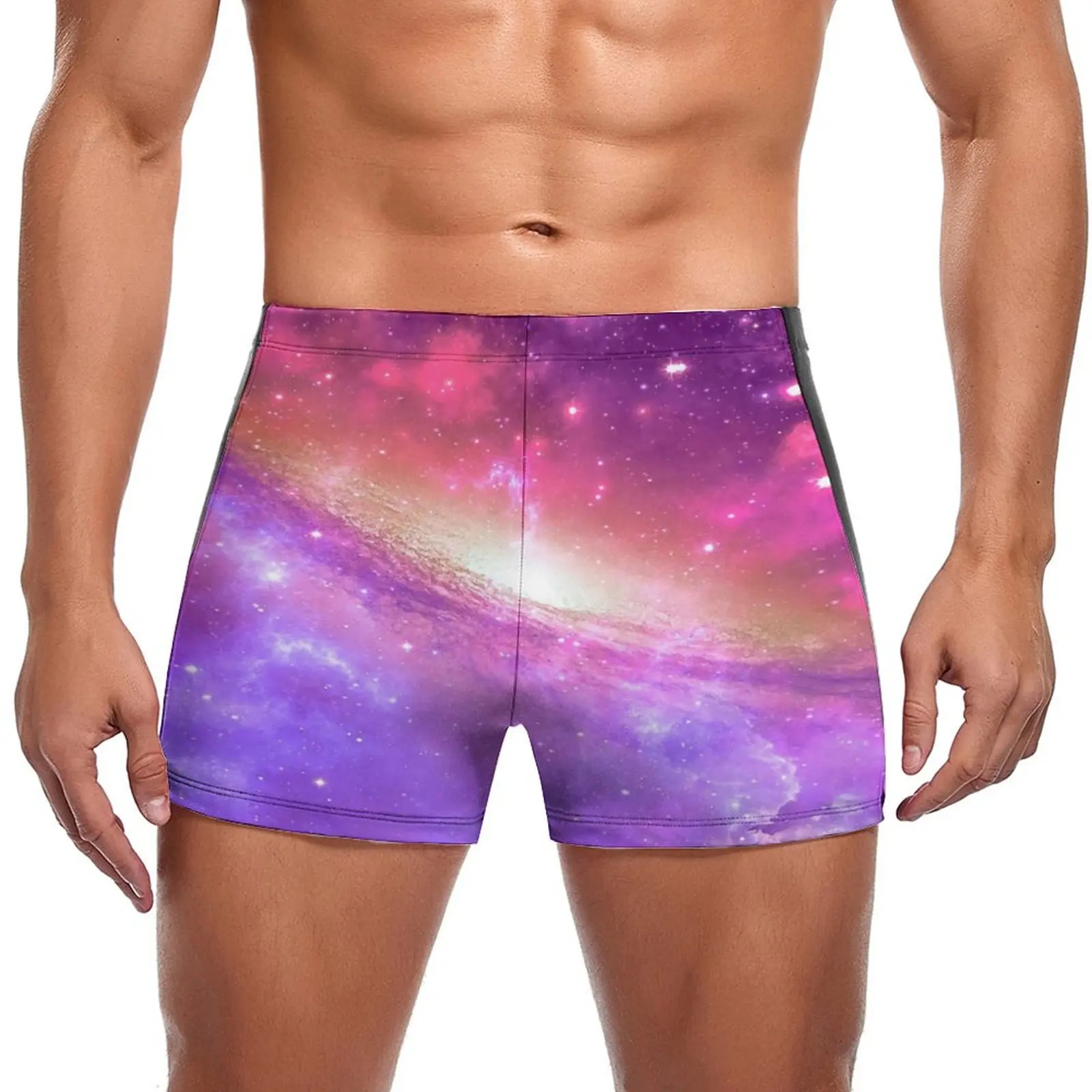 

Красочные фиолетовые плавательные плавки с галактикой акварельные тренировочные шорты с принтом звезд прочный мужской купальник большого размера