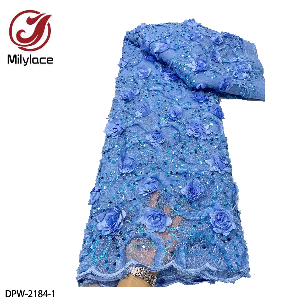 

Luxury 3D Beaded African Lace Frabric High Quality French Lace Fabric Sequins Embroidered Net Lace for Wedding Dress DPW-2184