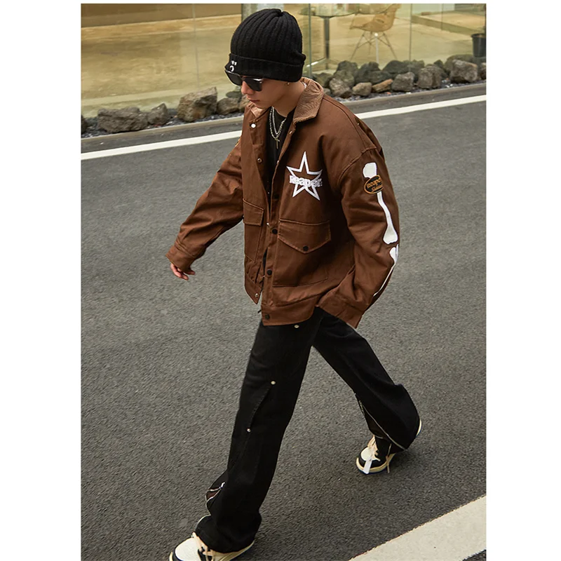 Streetwear Men Side Buttoned Zippered Tooling Black Jeans New Style Trend Loose Temperament Versatile Casual Pants Autumn Female